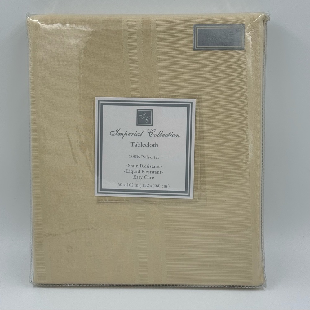 Imperial Collection Beige 60” x 102” Tablecloth, NIP